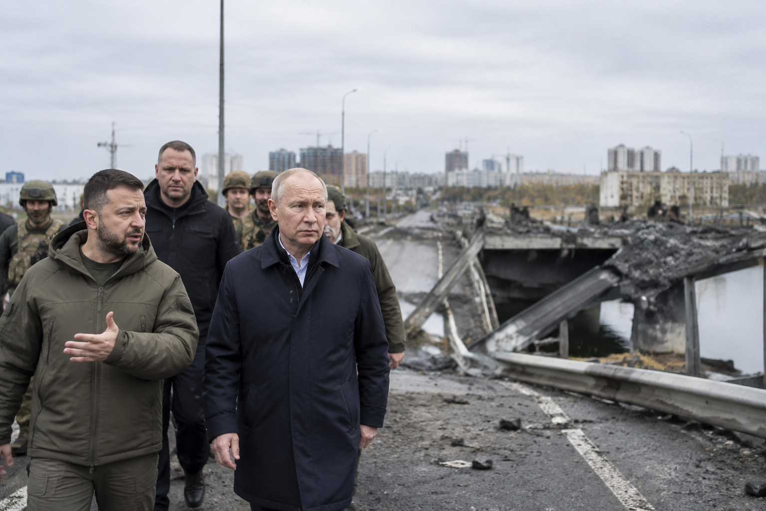 Kyiv bridge hit in drone attack as German chancellor makes surprise visit