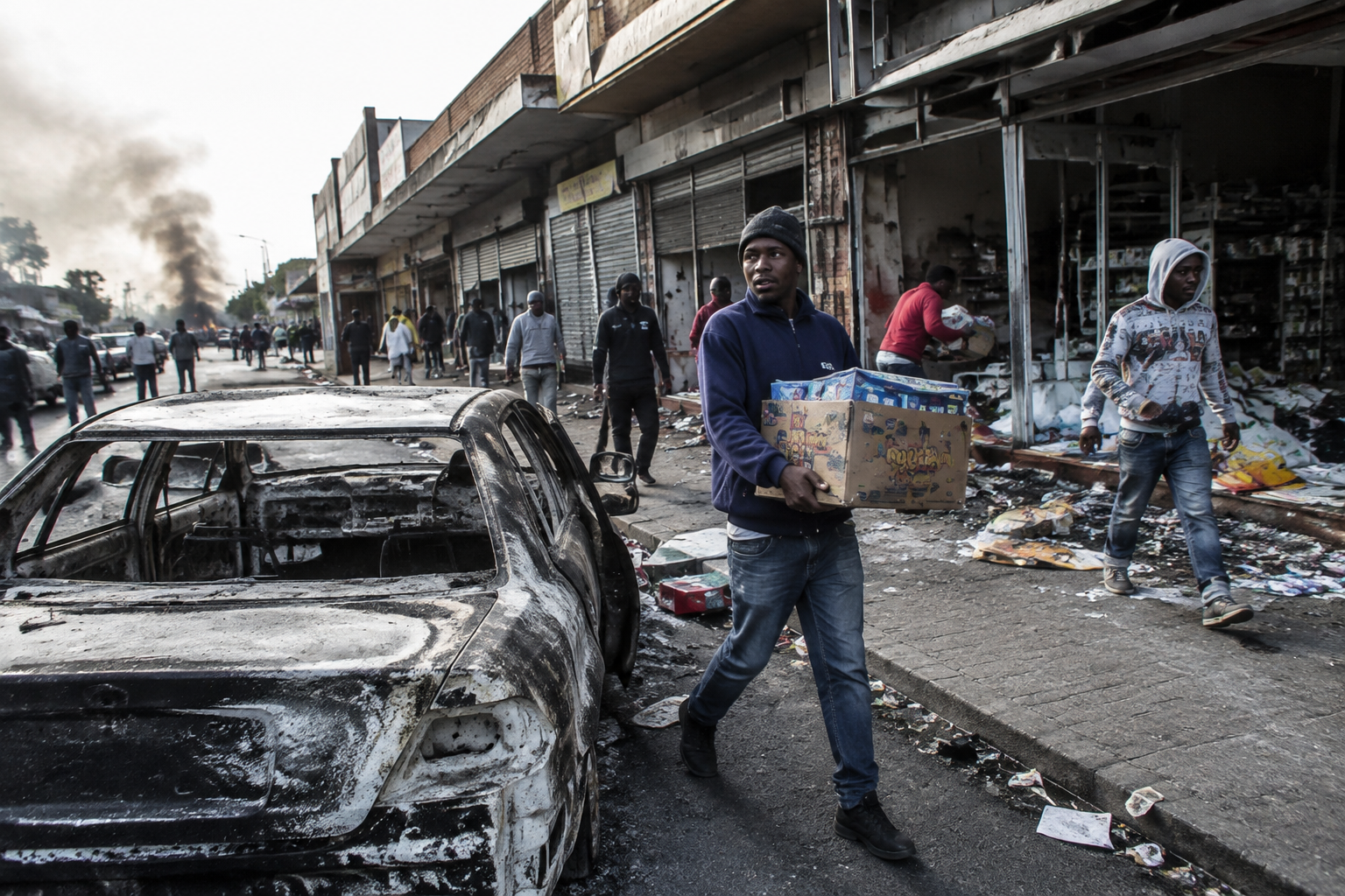Anti-migrant violence in South Africa sees cars burned and shops looted