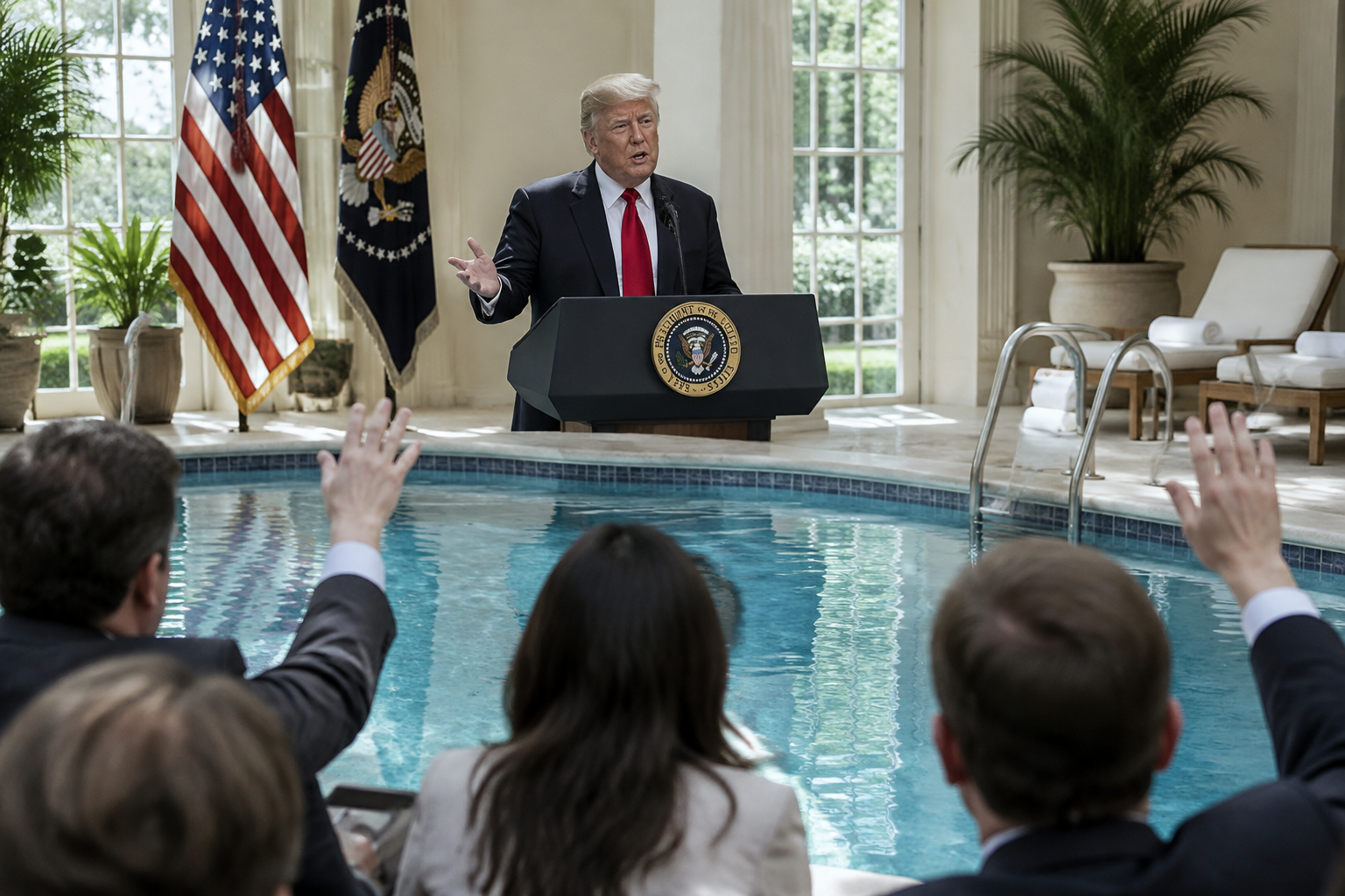 Trump Discusses Replacing White House Press Briefing Room With Pool