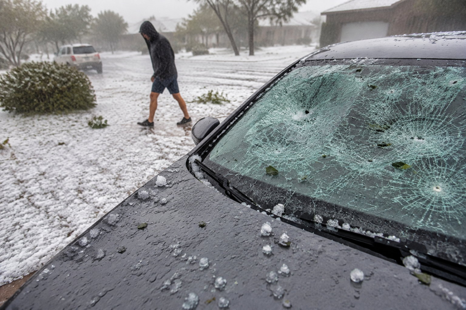 Rare hailstorm damages car windscreen and blankets Phoenix in ice