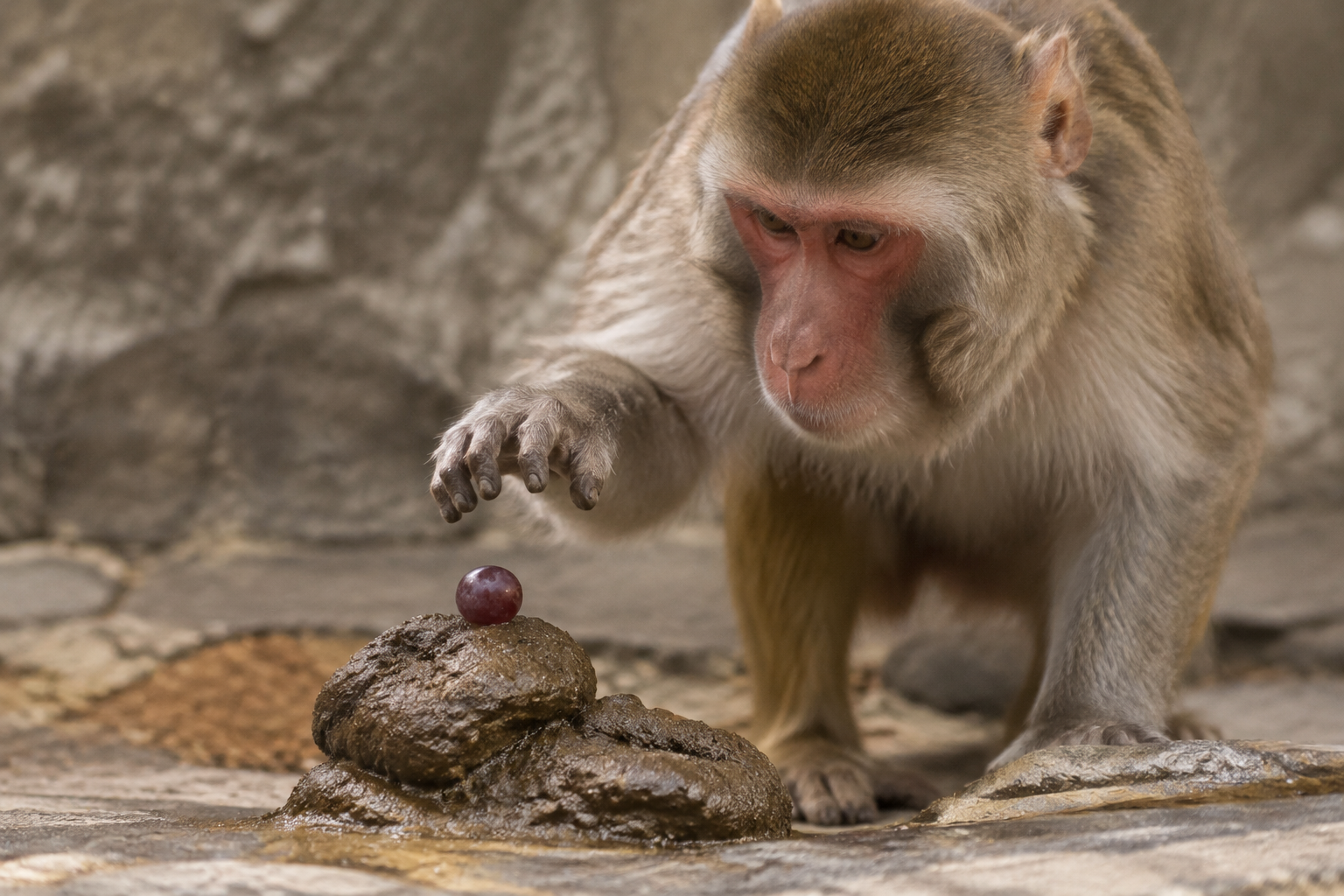 Macaque Study Explores Germ Avoidance With a Grape on a Pile of Poo