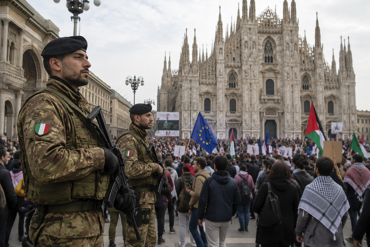 Thousands Protest Across Europe as Soldiers Guard Central Milan